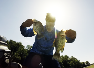 Spider rig fishing Beaver Lake with crappie fishing guide Payton